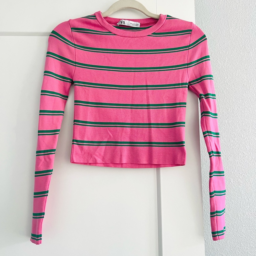 Pink and Green Striped Zara Long Sleeve Shirt